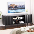 Meuble TV noir pour téléviseurs de 32 à 65 pouces, meuble de divertissement moderne avec armoires de rangement, console TV pour salon