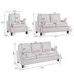Ensemble de canapés 3 pièces rembourrés modernes GDFStudio Cordoba avec clous décoratifs