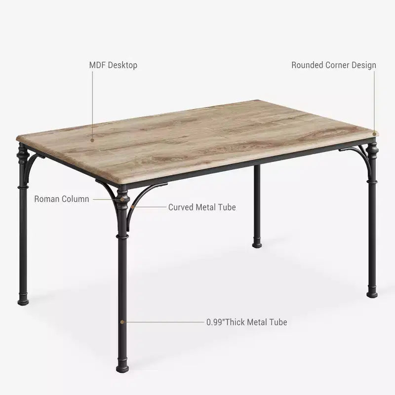 Ensemble de salle à manger 5 pièces, table rectangulaire moderne en bois et 4 chaises en métal