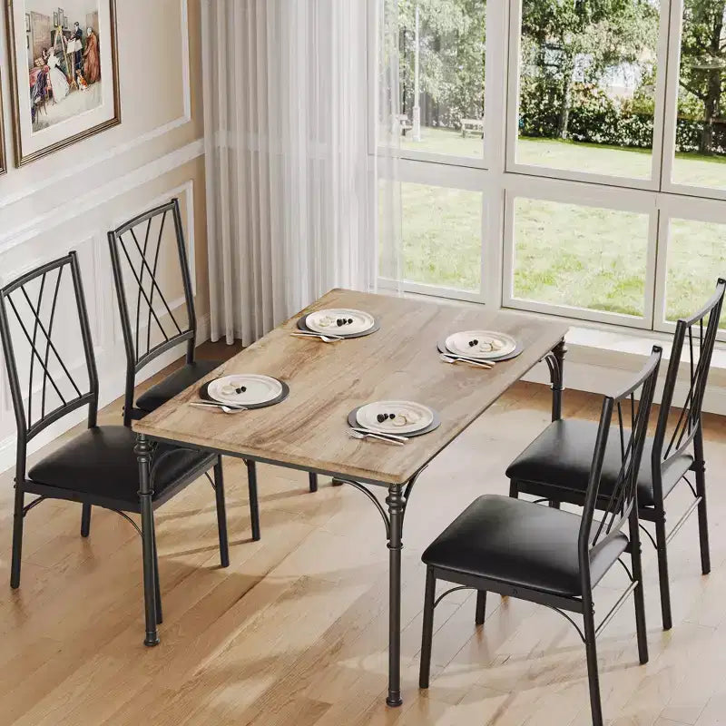 Ensemble de salle à manger 5 pièces, table rectangulaire moderne en bois et 4 chaises en métal