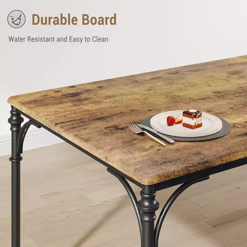 Ensemble de salle à manger 5 pièces, table rectangulaire moderne en bois et 4 chaises en métal