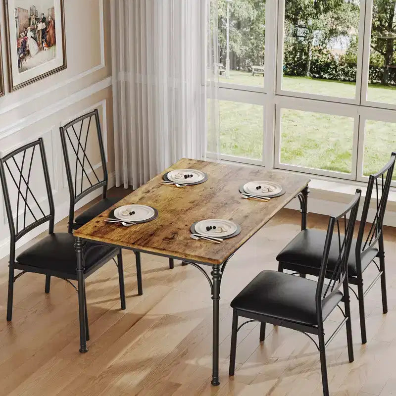 Ensemble de salle à manger 5 pièces, table rectangulaire moderne en bois et 4 chaises en métal