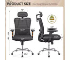 GALAXHERO Chaise de bureau ergonomique en maille avec appui-tête 3D réglable et fonction d'inclinaison, grande chaise inclinable avec support lombaire et accoudoirs 3D