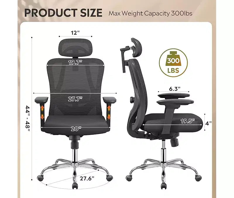GALAXHERO Chaise de bureau ergonomique en maille avec appui-tête 3D réglable et fonction d'inclinaison, grande chaise inclinable avec support lombaire et accoudoirs 3D