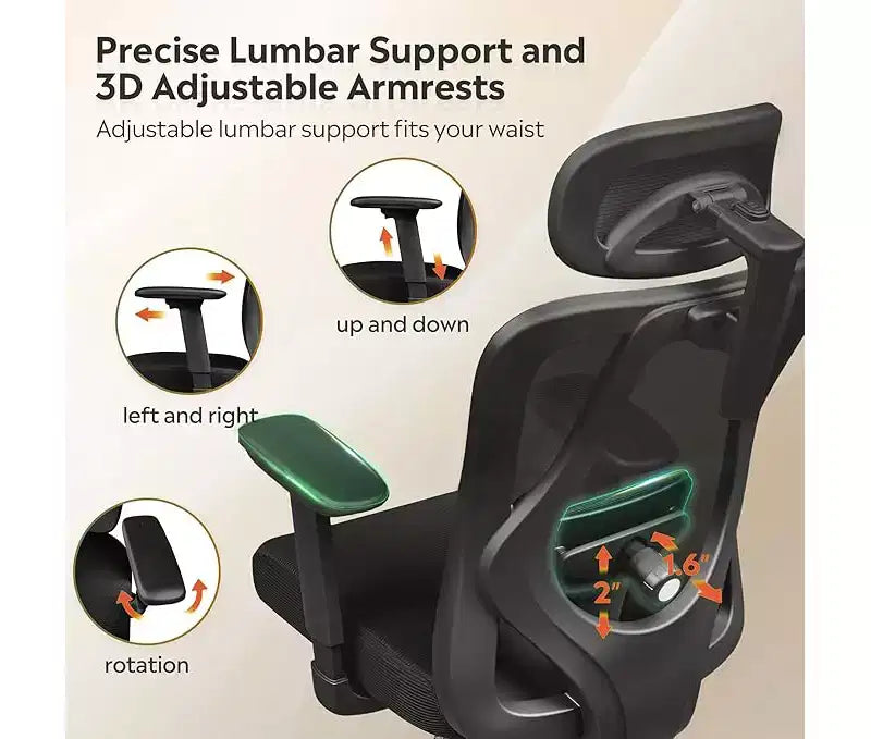 GALAXHERO Chaise de bureau ergonomique en maille avec appui-tête 3D réglable et fonction d'inclinaison, grande chaise inclinable avec support lombaire et accoudoirs 3D