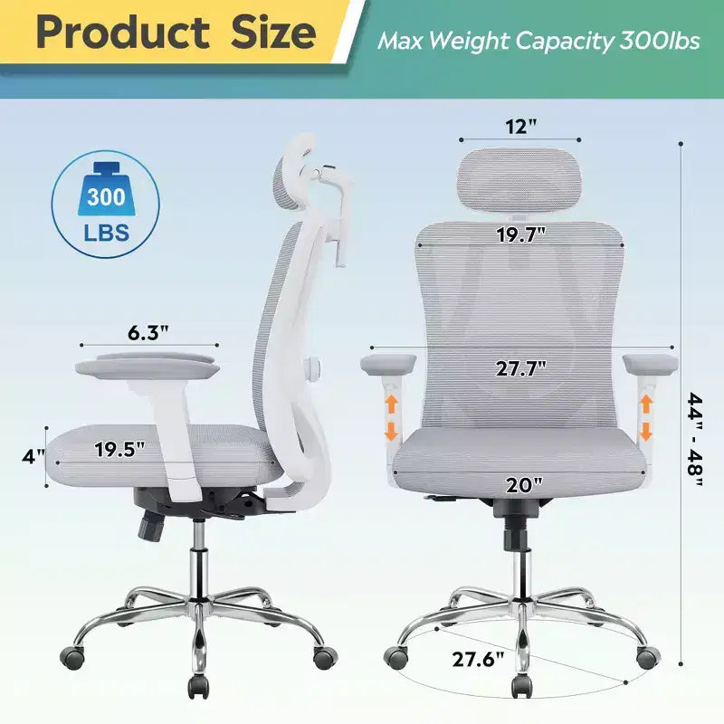 GALAXHERO Chaise de bureau ergonomique en maille avec appui-tête 3D réglable et fonction d'inclinaison, grande chaise inclinable avec support lombaire et accoudoirs 3D