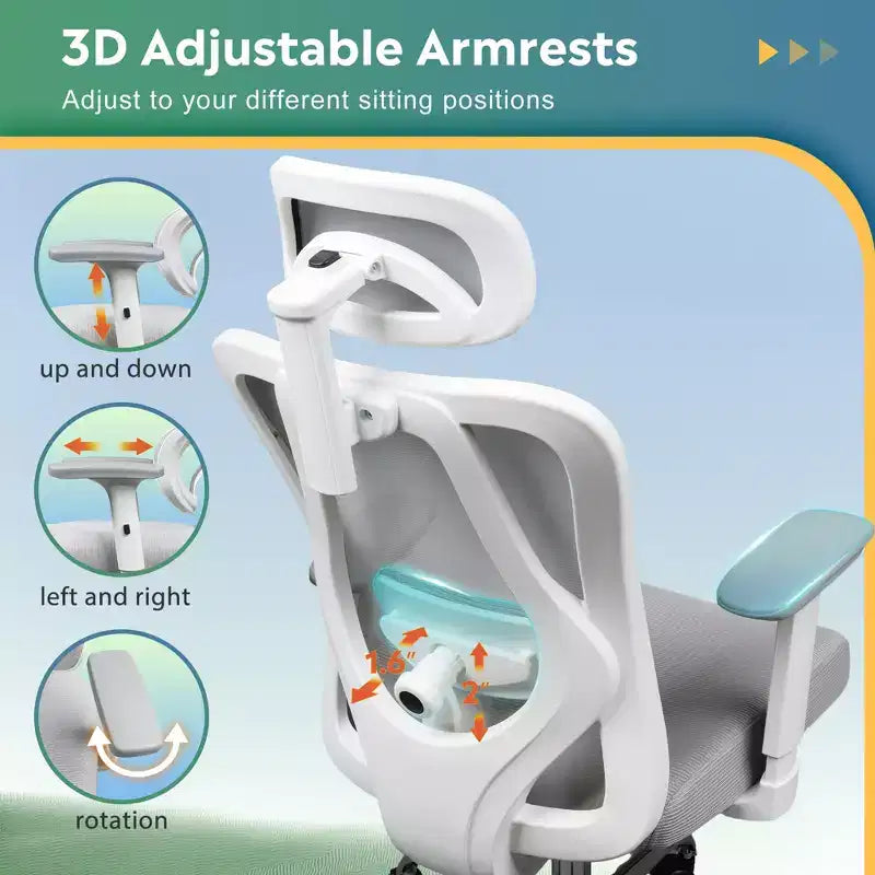GALAXHERO Chaise de bureau ergonomique en maille avec appui-tête 3D réglable et fonction d'inclinaison, grande chaise inclinable avec support lombaire et accoudoirs 3D