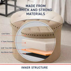 Ornavo Home Decor Grand Pouf de Rangement Rond Pliable de 20 po avec Clous Décoratifs pour Salon et Chambre à Coucher