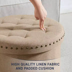 Ornavo Home Decor Grand Pouf de Rangement Rond Pliable de 20 po avec Clous Décoratifs pour Salon et Chambre à Coucher