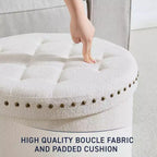 Ornavo Home Decor Grand Pouf de Rangement Rond Pliable de 20 po avec Clous Décoratifs pour Salon et Chambre à Coucher