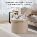 Ornavo Home Decor Grand Pouf de Rangement Rond Pliable de 20 po avec Clous Décoratifs pour Salon et Chambre à Coucher