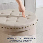 Ornavo Home Decor Grand Pouf de Rangement Rond Pliable de 20 po avec Clous Décoratifs pour Salon et Chambre à Coucher
