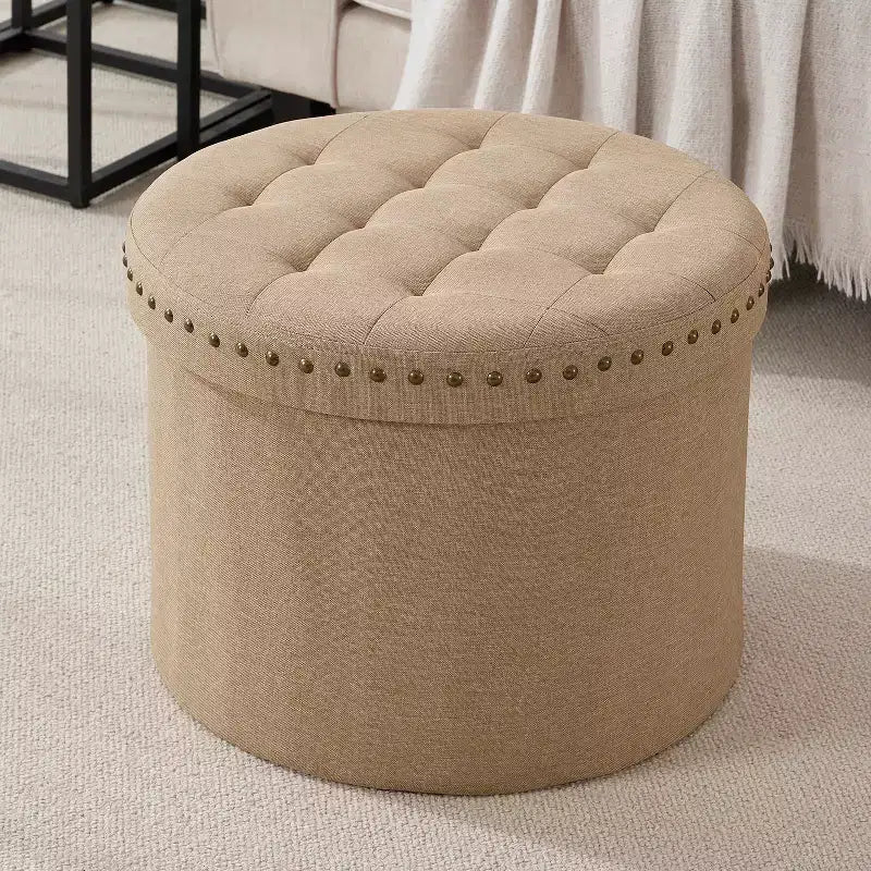 Ornavo Home Decor Grand Pouf de Rangement Rond Pliable de 20 po avec Clous Décoratifs pour Salon et Chambre à Coucher