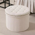 Ornavo Home Decor Grand Pouf de Rangement Rond Pliable de 20 po avec Clous Décoratifs pour Salon et Chambre à Coucher