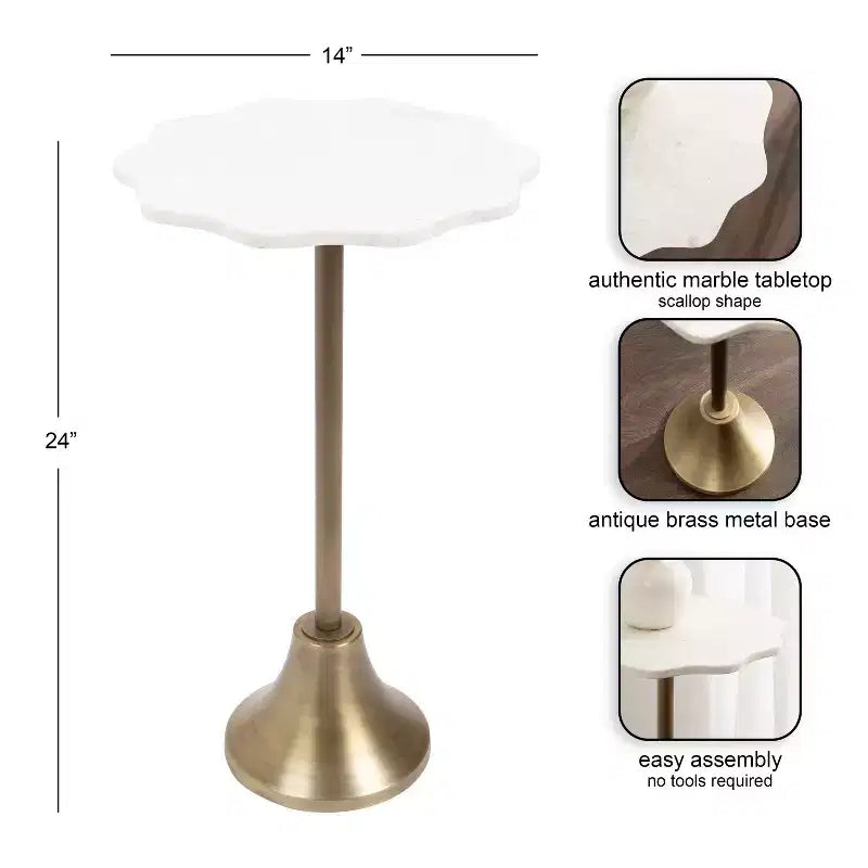 Table d'appoint Kate and Laurel Sanzo en marbre festonné et métal