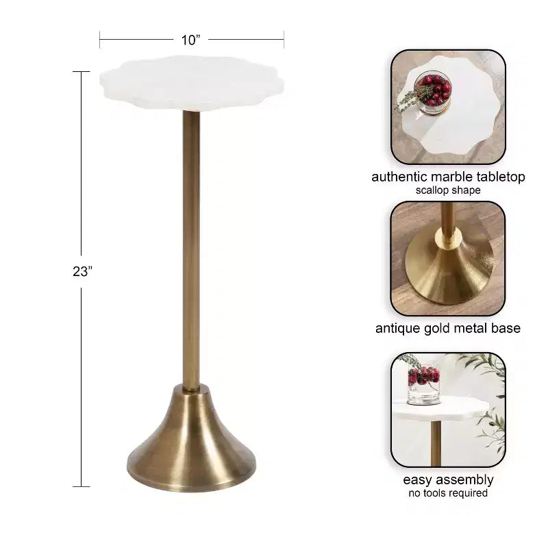 Table d'appoint Kate and Laurel Sanzo en marbre festonné et métal