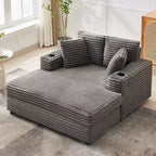 Chaise Longue Surdimensionnée 54 Pouces en Velours Côtelé, Canapé-Lit Rembourré, avec Station de Recharge, Porte-Gobelets et Coussins, Canapé en Velours Côtelé pour Salon, Chambre