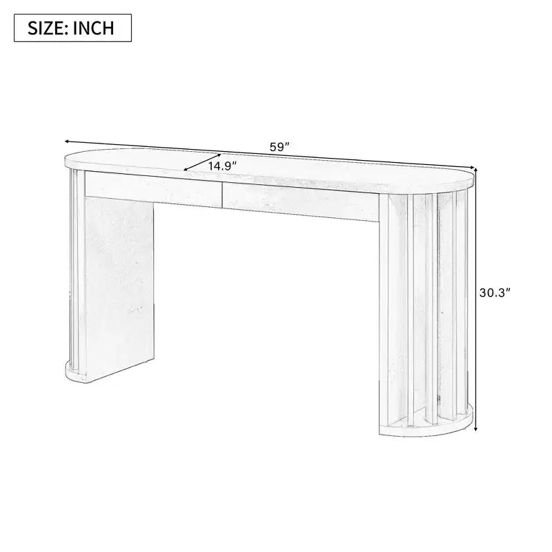 Luxystar 59 Table console longue avec design lignes courbes et droites pour entrée et salon, Naturel