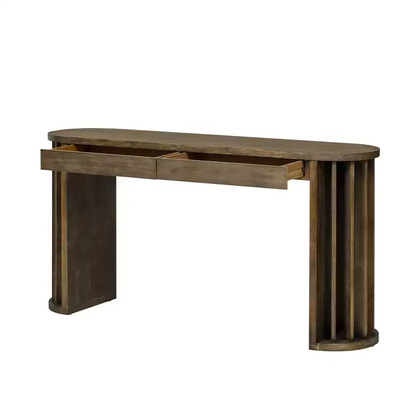 Luxystar 59 Table console longue avec design lignes courbes et droites pour entrée et salon, Naturel