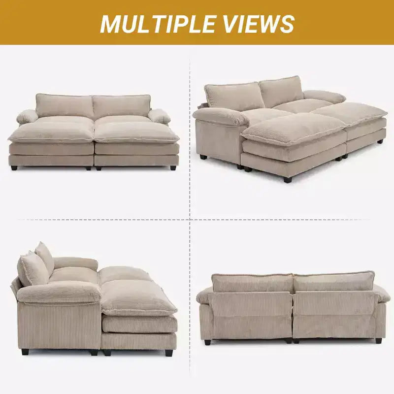 Karl Home | Canapé-lit modulaire nuage en velours côtelé blanc cassé de 228 cm de large