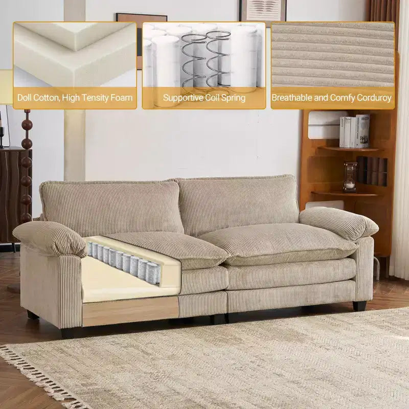 Karl Home | Canapé-lit modulaire nuage en velours côtelé blanc cassé de 228 cm de large