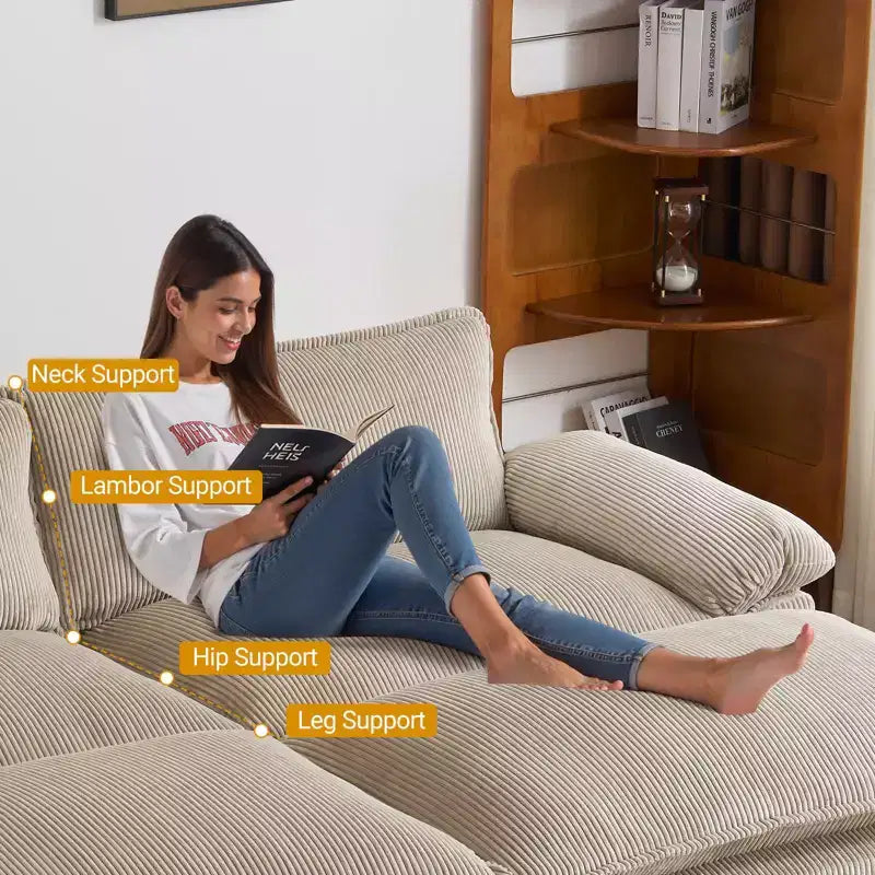 Karl Home | Canapé-lit modulaire nuage en velours côtelé blanc cassé de 228 cm de large