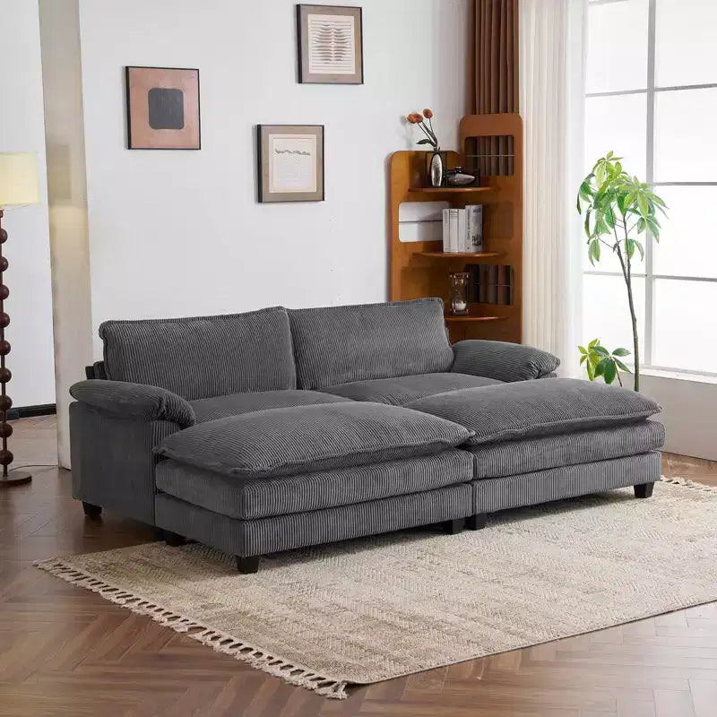 Karl Home | Canapé-lit modulaire nuage en velours côtelé blanc cassé de 228 cm de large