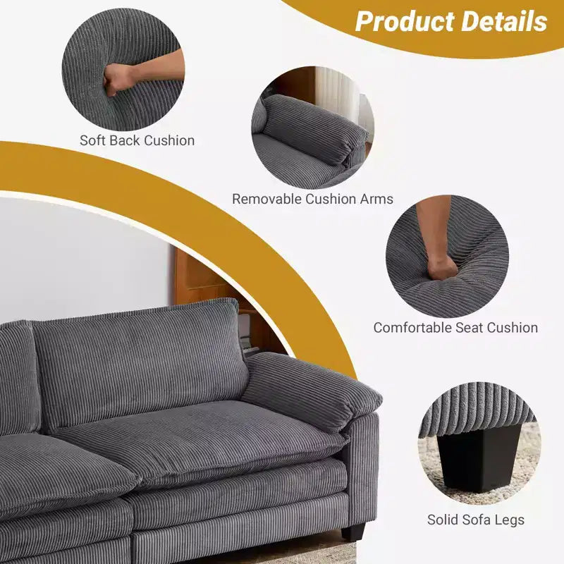 Karl Home | Canapé-lit modulaire nuage en velours côtelé blanc cassé de 228 cm de large