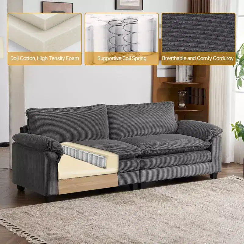 Karl Home | Canapé-lit modulaire nuage en velours côtelé blanc cassé de 228 cm de large