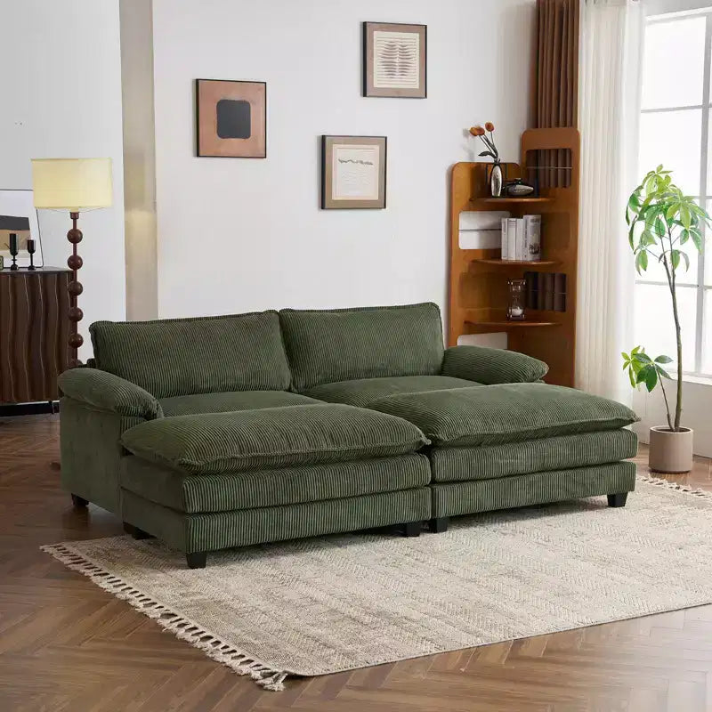 Karl Home | Canapé-lit modulaire nuage en velours côtelé blanc cassé de 228 cm de large