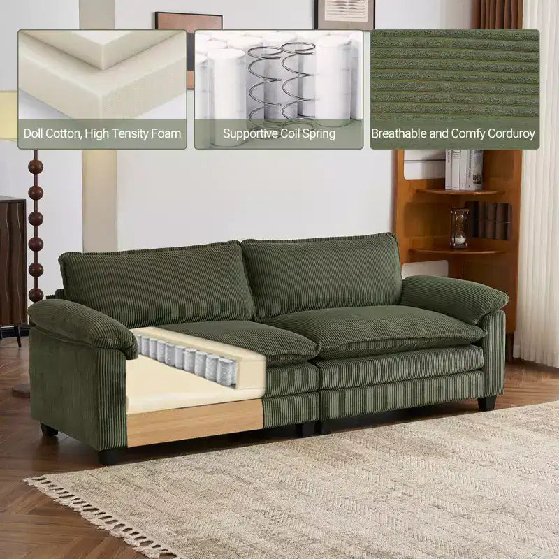 Karl Home | Canapé-lit modulaire nuage en velours côtelé blanc cassé de 228 cm de large