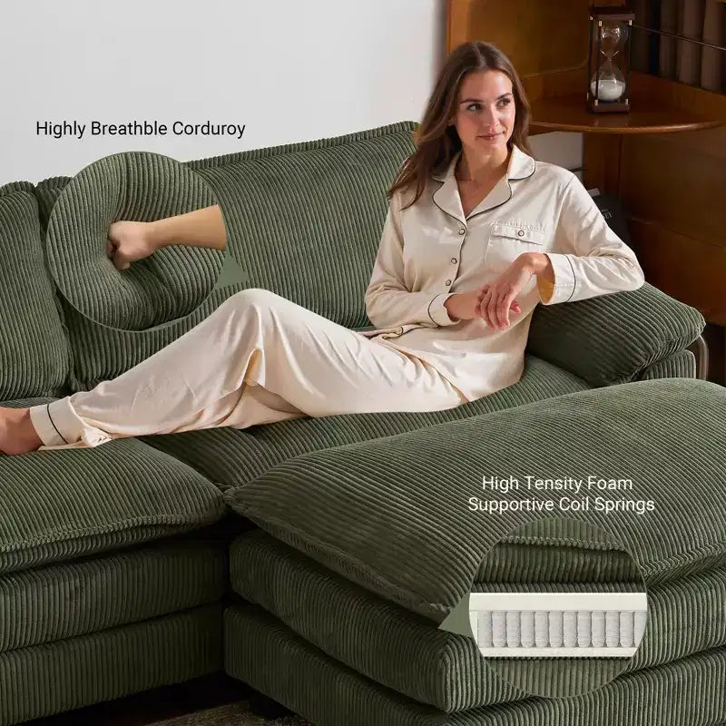 Karl Home | Canapé-lit modulaire nuage en velours côtelé blanc cassé de 228 cm de large