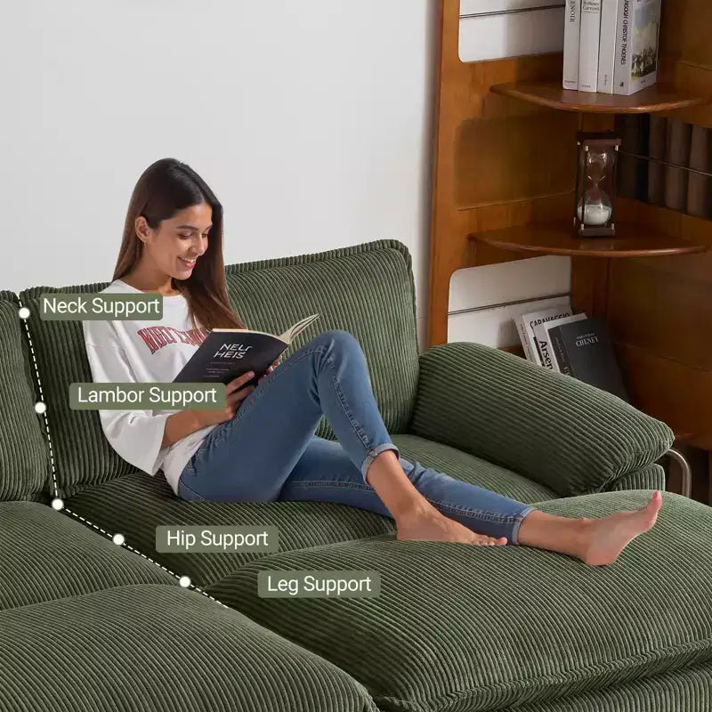 Karl Home | Canapé-lit modulaire nuage en velours côtelé blanc cassé de 228 cm de large