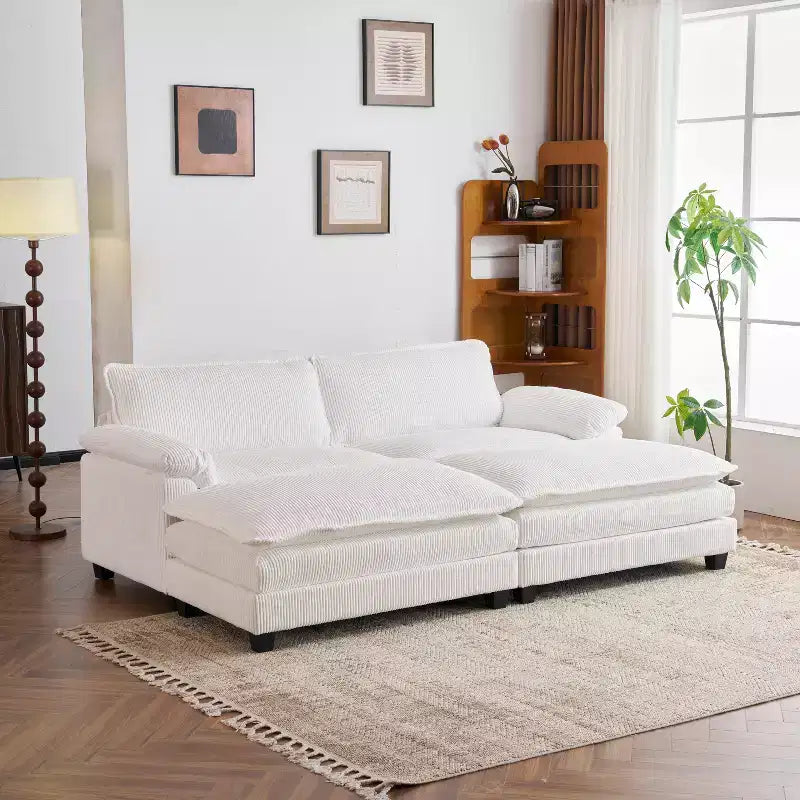 Karl Home | Canapé-lit modulaire nuage en velours côtelé blanc cassé de 228 cm de large