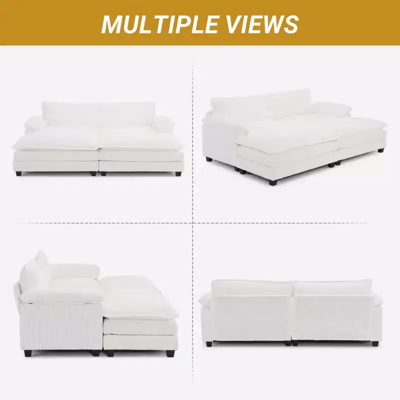 Karl Home | Canapé-lit modulaire nuage en velours côtelé blanc cassé de 228 cm de large
