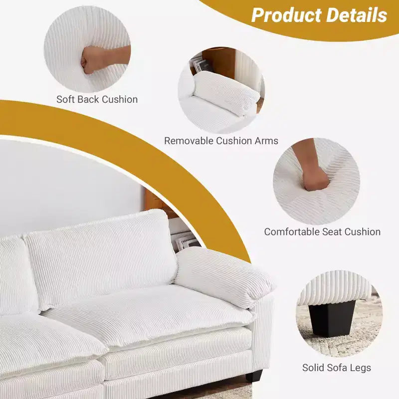 Karl Home | Canapé-lit modulaire nuage en velours côtelé blanc cassé de 228 cm de large