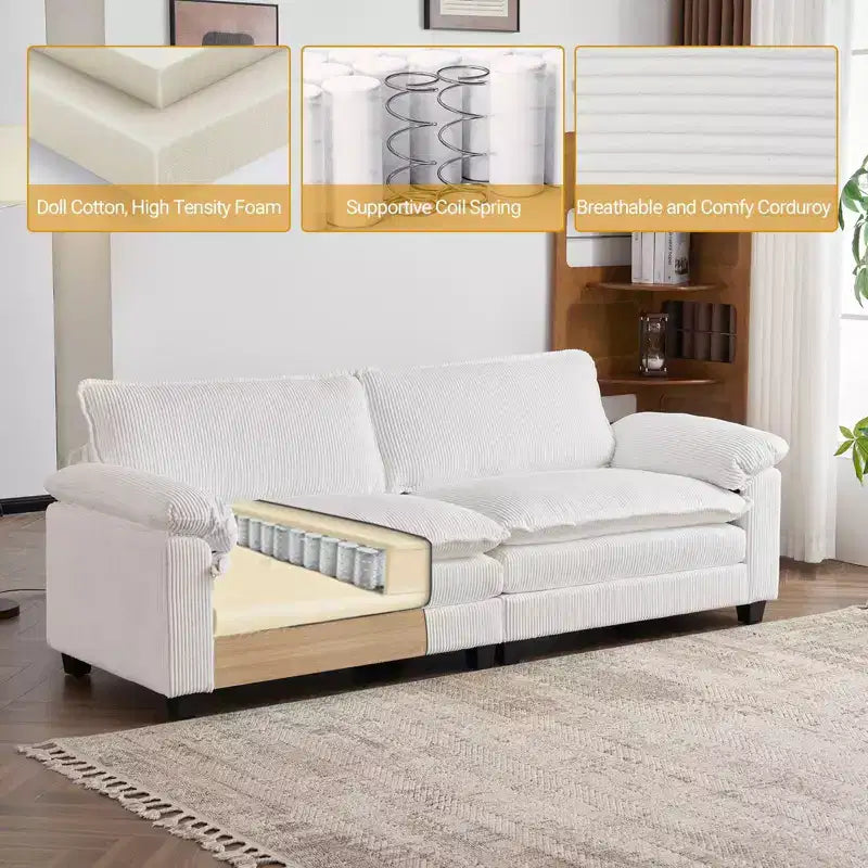 Karl Home | Canapé-lit modulaire nuage en velours côtelé blanc cassé de 228 cm de large