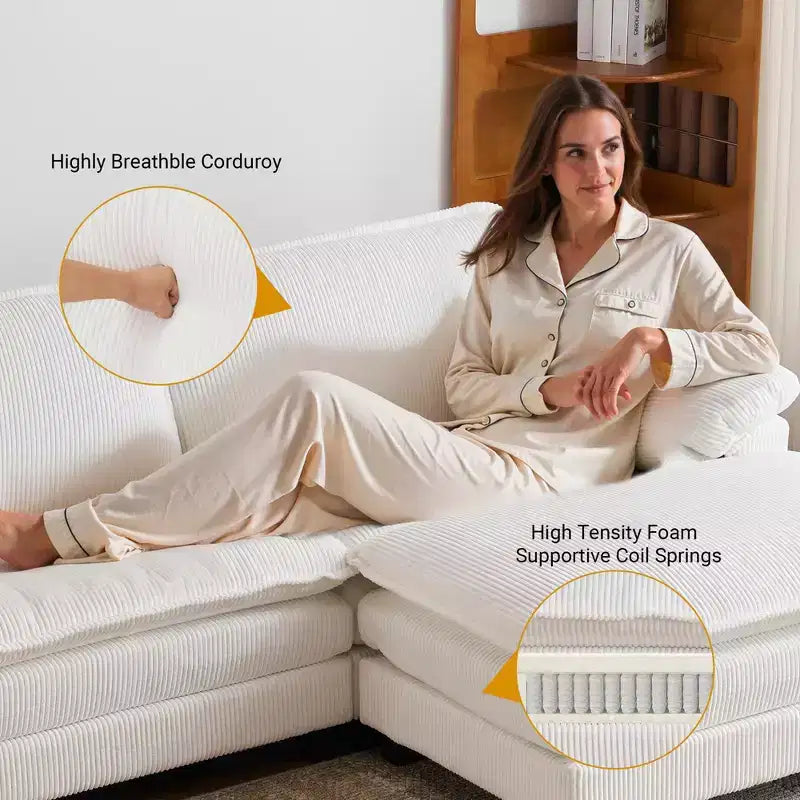 Karl Home | Canapé-lit modulaire nuage en velours côtelé blanc cassé de 228 cm de large