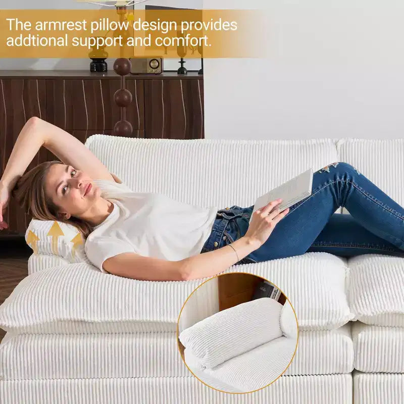 Karl Home | Canapé-lit modulaire nuage en velours côtelé blanc cassé de 228 cm de large