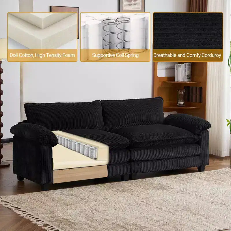 Karl Home | Canapé-lit modulaire nuage en velours côtelé blanc cassé de 228 cm de large
