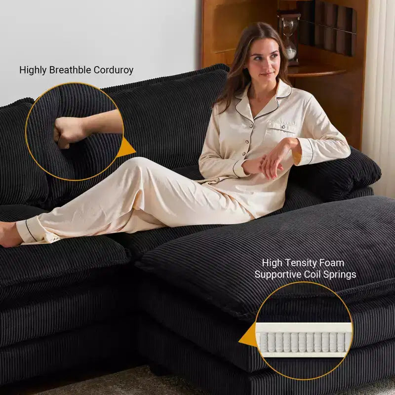 Karl Home | Canapé-lit modulaire nuage en velours côtelé blanc cassé de 228 cm de large