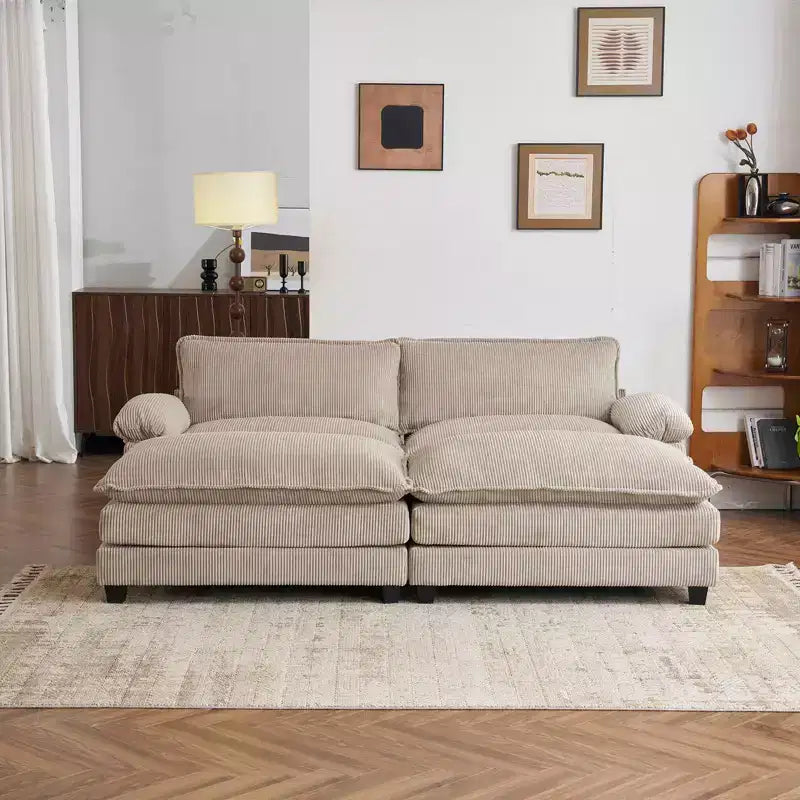 Karl Home | Canapé-lit modulaire nuage en velours côtelé blanc cassé de 228 cm de large
