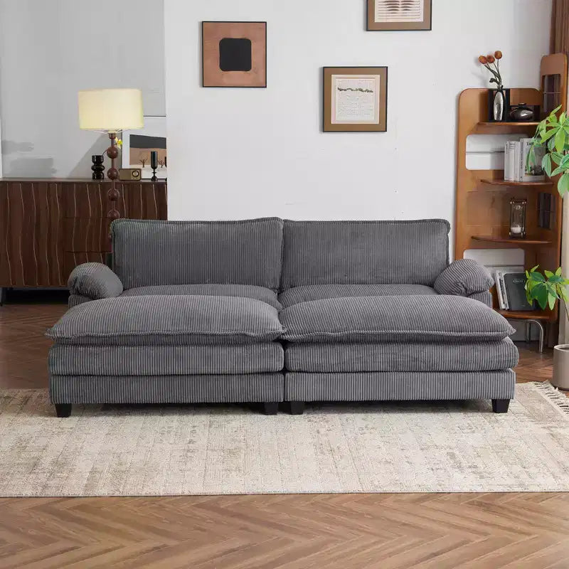 Karl Home | Canapé-lit modulaire nuage en velours côtelé blanc cassé de 228 cm de large