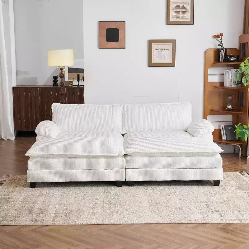 Karl Home | Canapé-lit modulaire nuage en velours côtelé blanc cassé de 228 cm de large