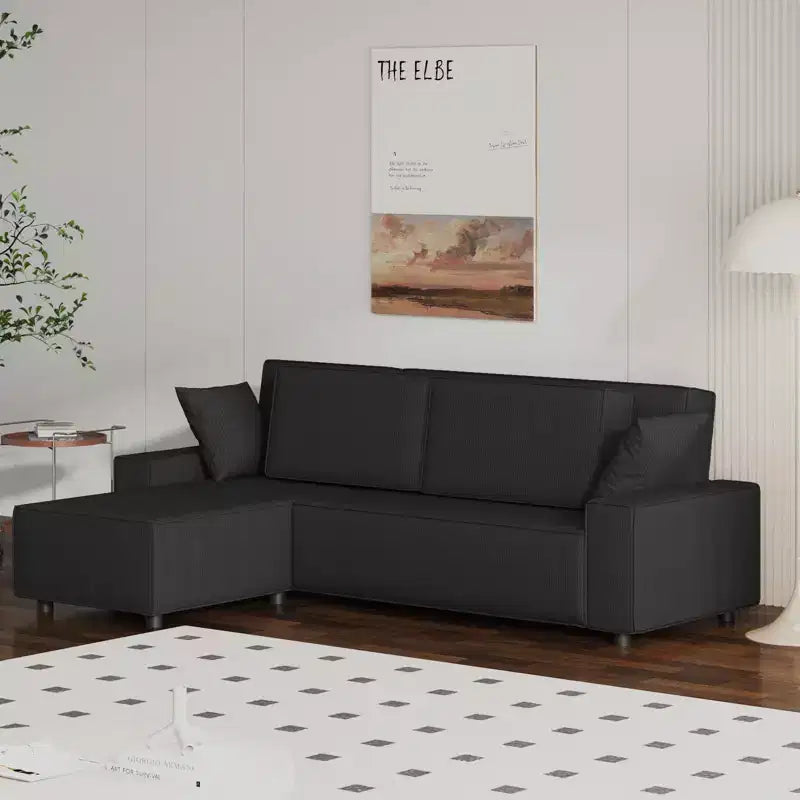 Grand canapé 244 cm en velours côtelé rayé, grand canapé d'angle moderne en forme de L avec assise profonde, canapé modulaire confortable pour salon, appartement, studio
