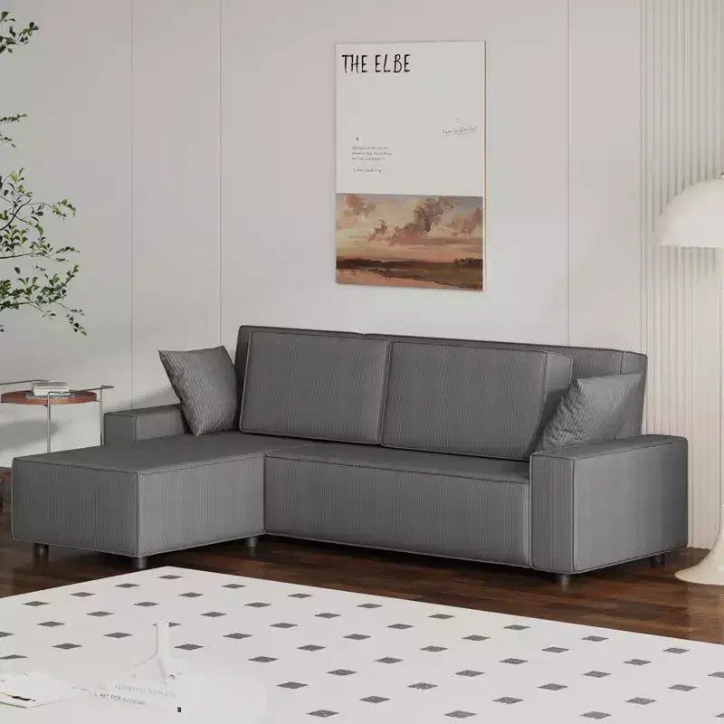 Grand canapé 244 cm en velours côtelé rayé, grand canapé d'angle moderne en forme de L avec assise profonde, canapé modulaire confortable pour salon, appartement, studio