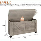 Acekool Coffre de rangement avec roulettes, banc de coffre en bois de 100 cm avec charnières de sécurité, supporte 159 kg, coins arrondis, entrée, salon, gris