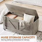 Acekool Coffre de rangement avec roulettes, banc de coffre en bois de 100 cm avec charnières de sécurité, supporte 159 kg, coins arrondis, entrée, salon, gris
