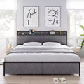 Bed Frame, King Size with Storage Headboard - 2 Drawers, Charging Station, Upholstered, 10.24'' Under-Bed Clearance, Noise-Free