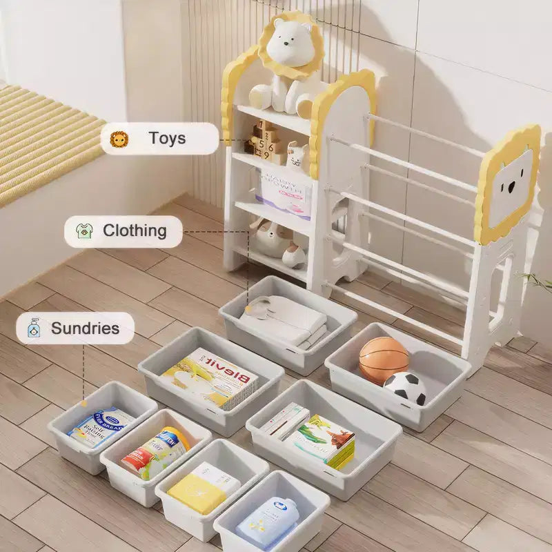 JVNOXK Étagère de rangement multifonctionnelle pour enfants de 33,4 pouces, 4 niveaux avec 8 bacs de rangement amovibles, idéale pour les chambres d'enfants et les crèches, blanche